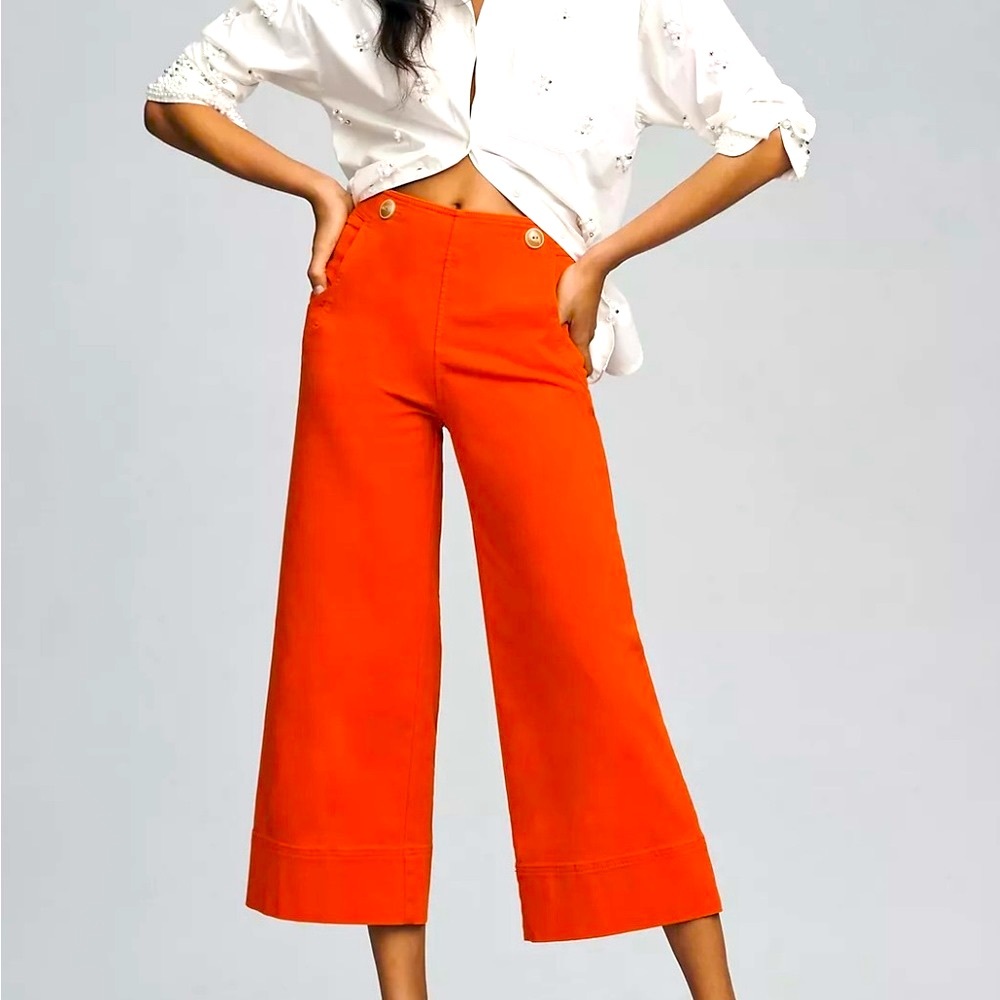 Maeve Buttoned Cropped Wide-Leg Culottes - NWT
